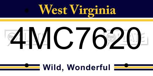 4MC7620 West Virginia License Plate