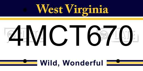 4MCT670 West Virginia License Plate