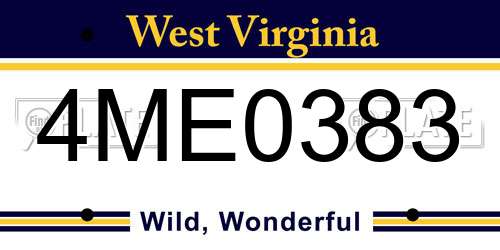 4ME0383 West Virginia License Plate