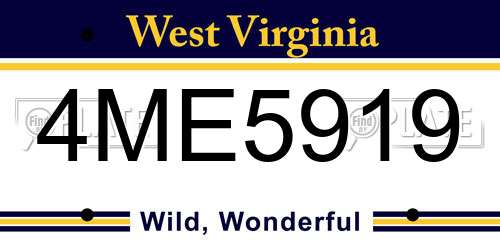 4ME5919 West Virginia License Plate