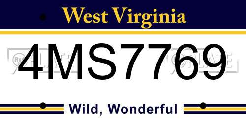 4MS7769 West Virginia License Plate