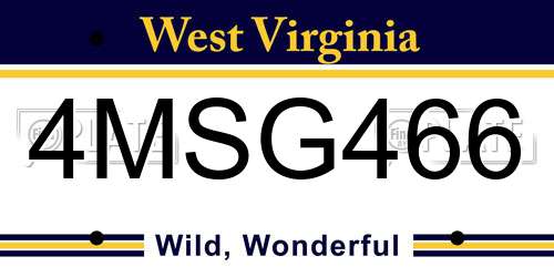 4MSG466 West Virginia License Plate