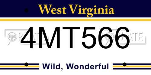 4MT566 West Virginia License Plate