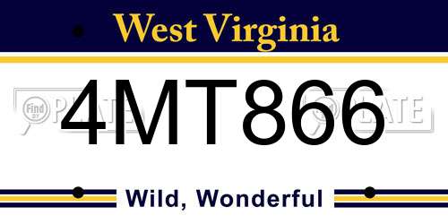 4MT866 West Virginia License Plate