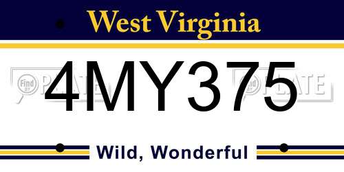 4MY375 West Virginia License Plate