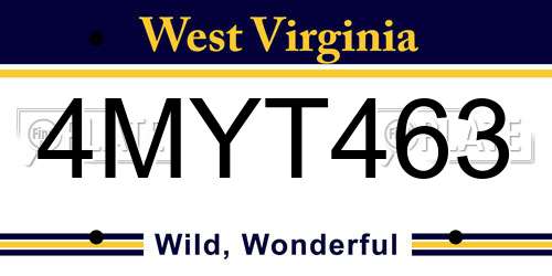 4MYT463 West Virginia License Plate