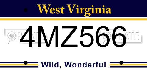 4MZ566 West Virginia License Plate