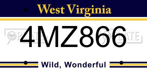 4MZ866 West Virginia License Plate