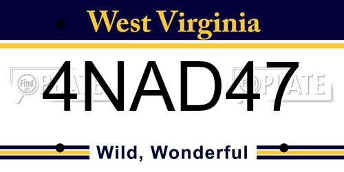 4NAD47 West Virginia License Plate