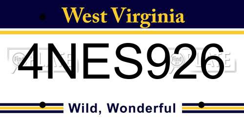 4NES926 West Virginia License Plate