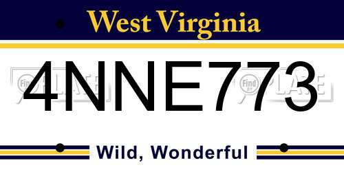 4NNE773 West Virginia License Plate