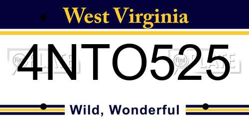 4NTO525 West Virginia License Plate