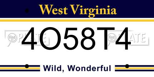 4O58T4 West Virginia License Plate
