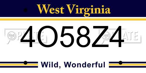 4O58Z4 West Virginia License Plate