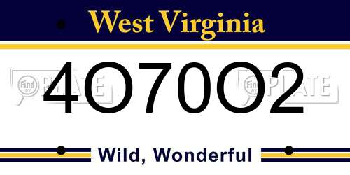 4O70O2 West Virginia License Plate
