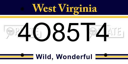 4O85T4 West Virginia License Plate