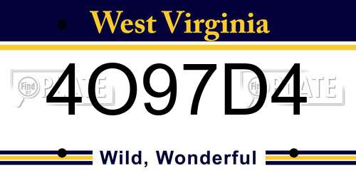 4O97D4 West Virginia License Plate