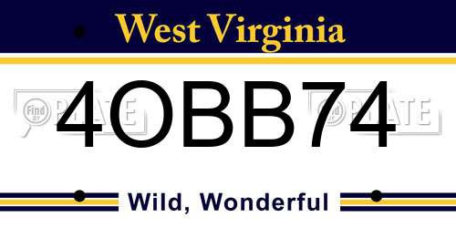 4OBB74 West Virginia License Plate