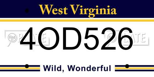 4OD526 West Virginia License Plate