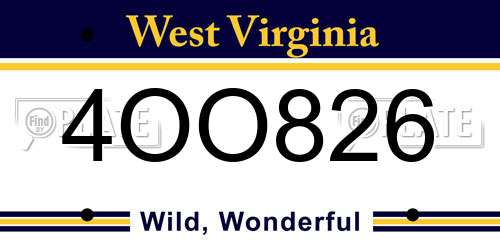 4OO826 West Virginia License Plate