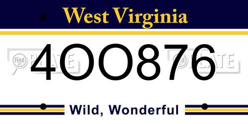 4OO876 West Virginia License Plate