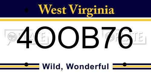 4OOB76 West Virginia License Plate