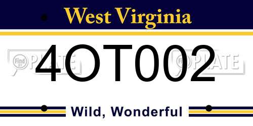 4OT002 West Virginia License Plate