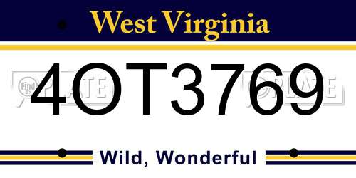 4OT3769 West Virginia License Plate