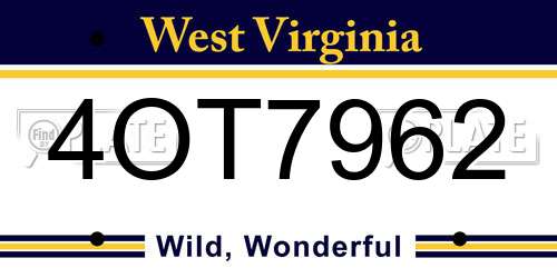 4OT7962 West Virginia License Plate
