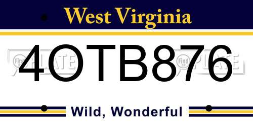4OTB876 West Virginia License Plate