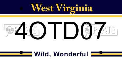 4OTD07 West Virginia License Plate