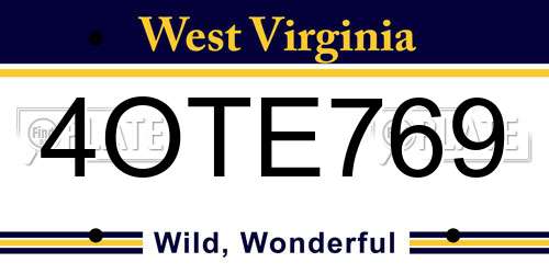 4OTE769 West Virginia License Plate