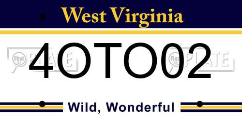 4OTO02 West Virginia License Plate
