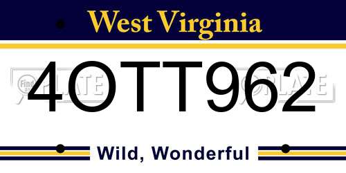 4OTT962 West Virginia License Plate