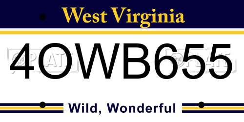 4OWB655 West Virginia License Plate
