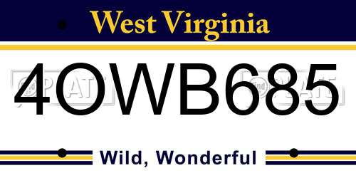 4OWB685 West Virginia License Plate