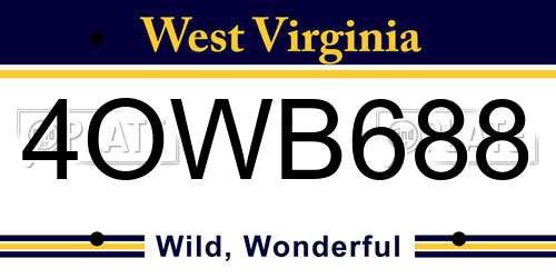 4OWB688 West Virginia License Plate