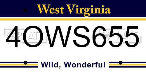 4OWS655 West Virginia License Plate
