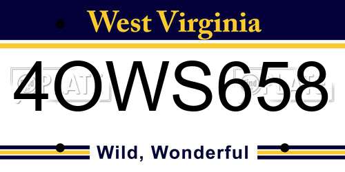 4OWS658 West Virginia License Plate