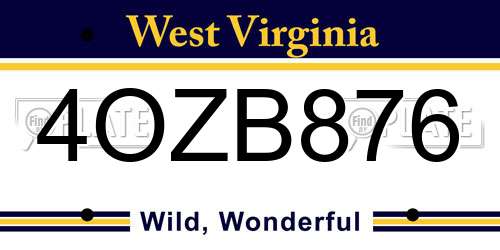 4OZB876 West Virginia License Plate