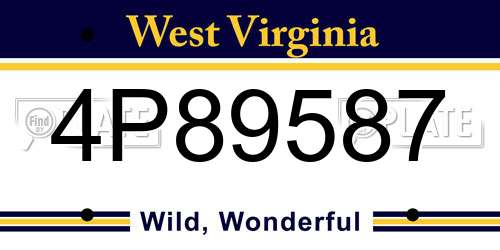 4P89587 West Virginia License Plate