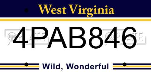 4PAB846 West Virginia License Plate