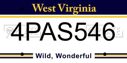 4PAS546 West Virginia License Plate