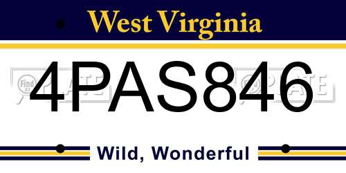 4PAS846 West Virginia License Plate