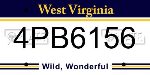 4PB6156 West Virginia License Plate