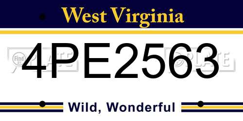 4PE2563 West Virginia License Plate
