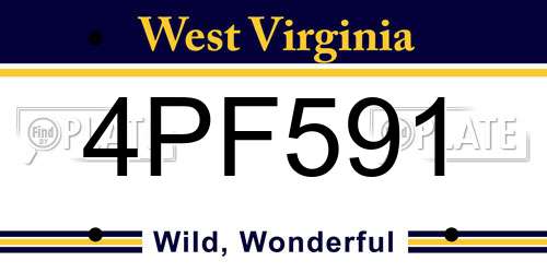 4PF591 West Virginia License Plate