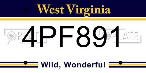 4PF891 West Virginia License Plate
