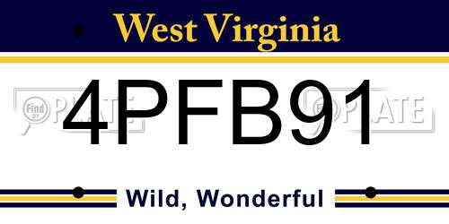 4PFB91 West Virginia License Plate