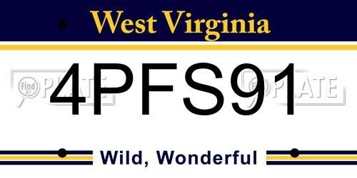 4PFS91 West Virginia License Plate